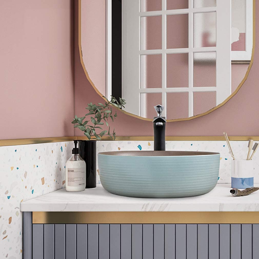 Ceramiczna Umywalka Łazienkowa, Umywalka Nablatowa, Okrągła, Porcelanowa, Ceramiczna, Artystyczna Umywalka Łazienkowa Z Odpływem Ze Stali Nierdzewnej, 25,7 X 5,9 Cala, Ni