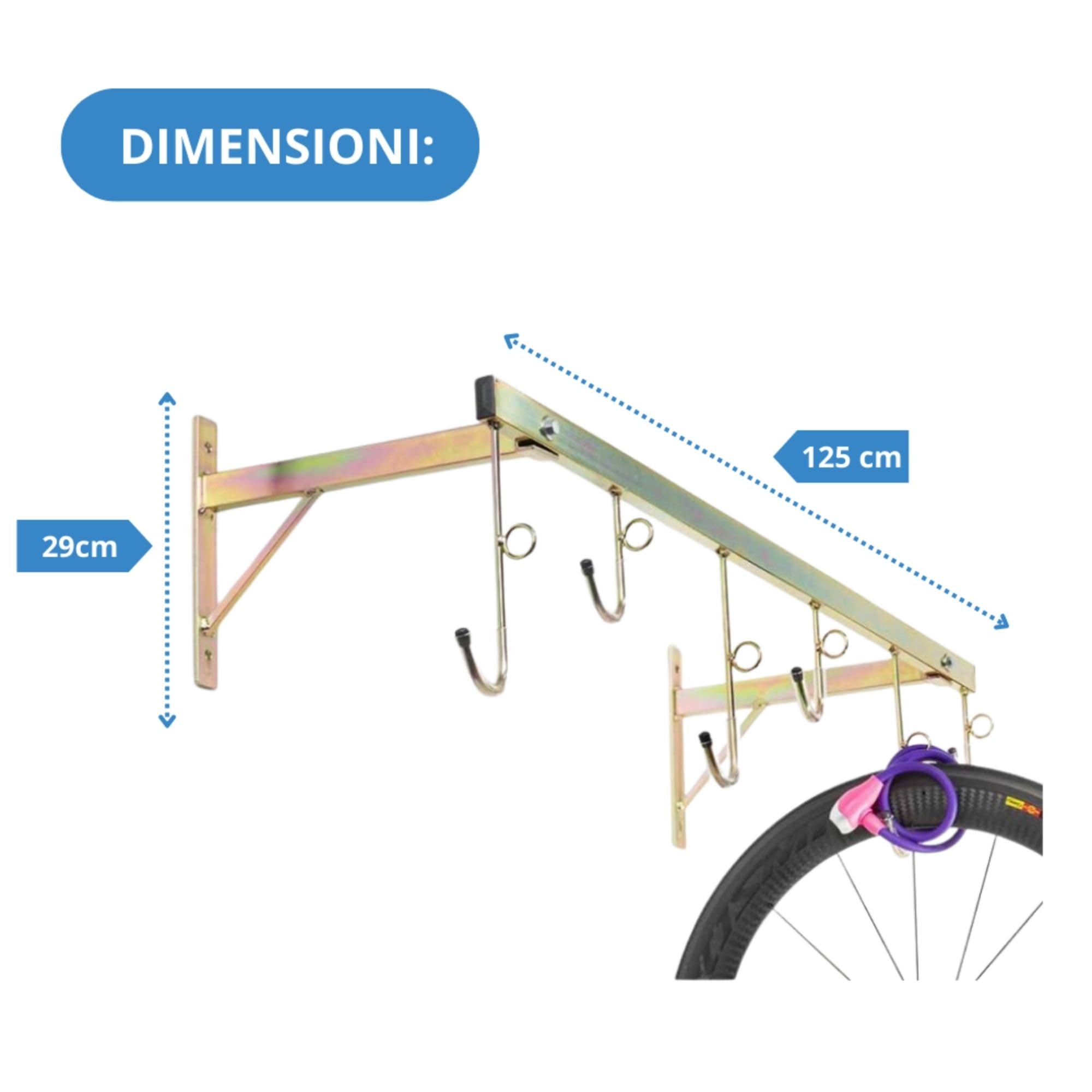Andrys Porta Bici da Muro con Ganci e Anelli per 6 Biciclette - Supporto Appendi Bici da Muro per Interni ed Esterni - Smontabile, Facile da Installare, con Tappi Antigraffio - Acciaio Zincato (Oro)