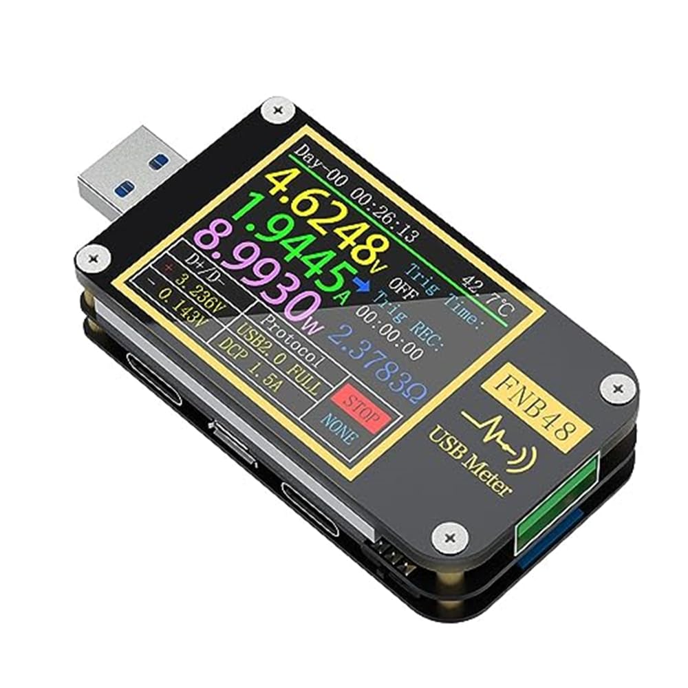 AzoneeUSB Voltage Meter Tester, FNB48 PD Trigger Voltmeter, USB 3.0 Voltage and Current Tester DC 4-24V 6.5A USB C Multimeter PPS Fast Charging Protocol Capacity Tester QC2.0 3.0