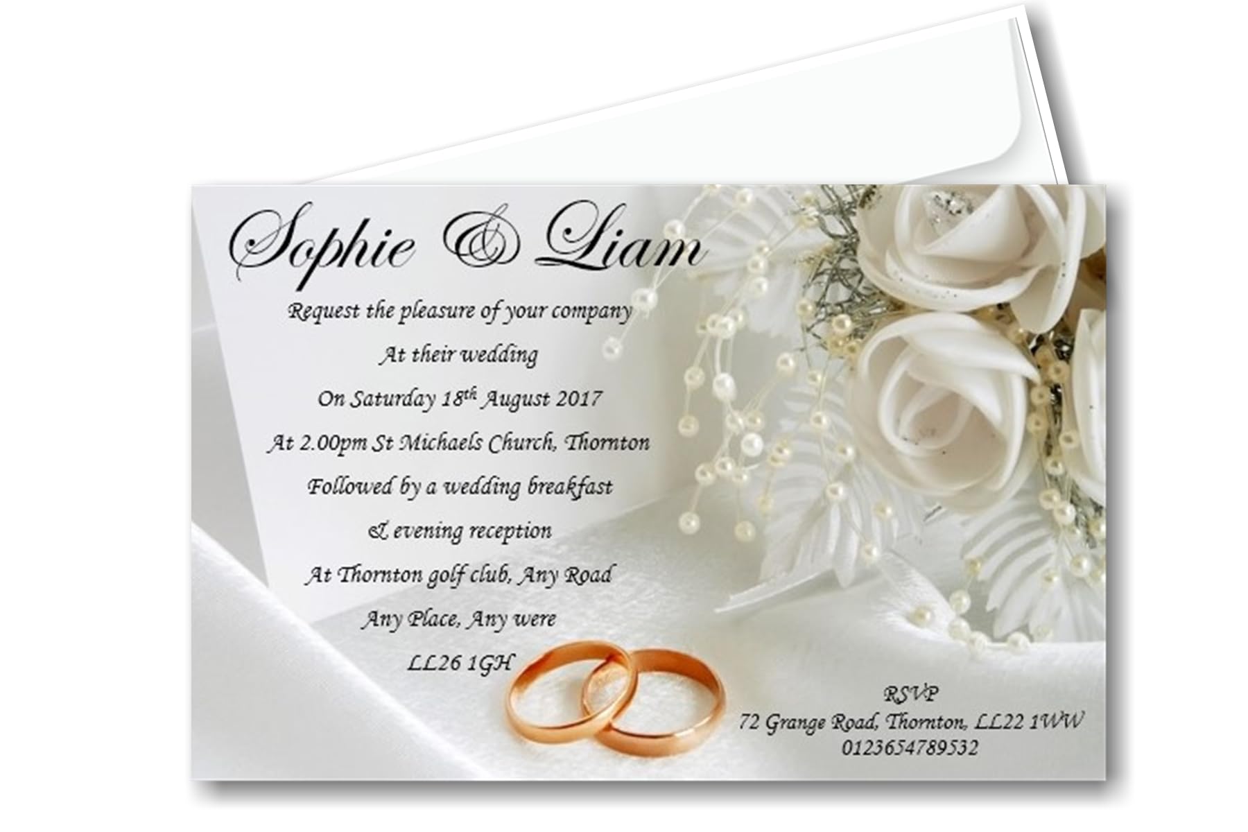 Bespoke Candy Delights 50 Personalised White Rose Wedding Day Invites - Invitations W1