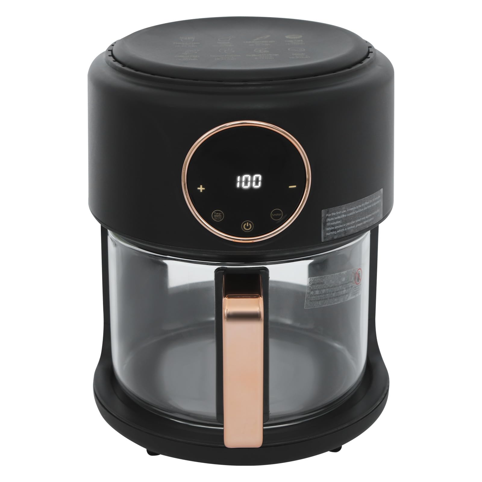 PERFERATE 3.81Qt Airy Fryer 1200W Glass Cylinder Air Fryer Adjustable Temp 175F - 400F, 60 Min Timer 360°Viewable Glass Basket, Digital Display, Nonstick for Best Cooking Results (Black)