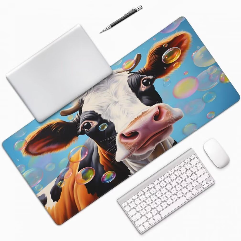 Tappetino Mouse XXL 1000x500mm Mucca Grande Mouse Pad, Tappetino Scrivania Grande Mousepad Gaming con Bordi Cuciti, Tappeto Scrivania con Base Antiscivolo per Ufficio e Casa (Animale) -MP1570