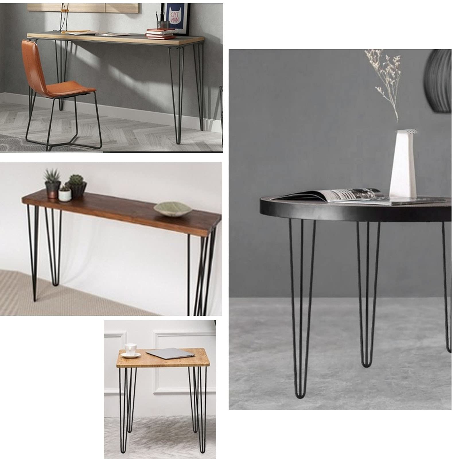 4 Piezas Patas de Muebles Three Rod Horquilla Metal Hierro Apoyo Escritorio Mesa Pies Negro,con Tornillos y Bases Protectoras Bricolaje para Mesa Café(Size:50cm/19.6in)