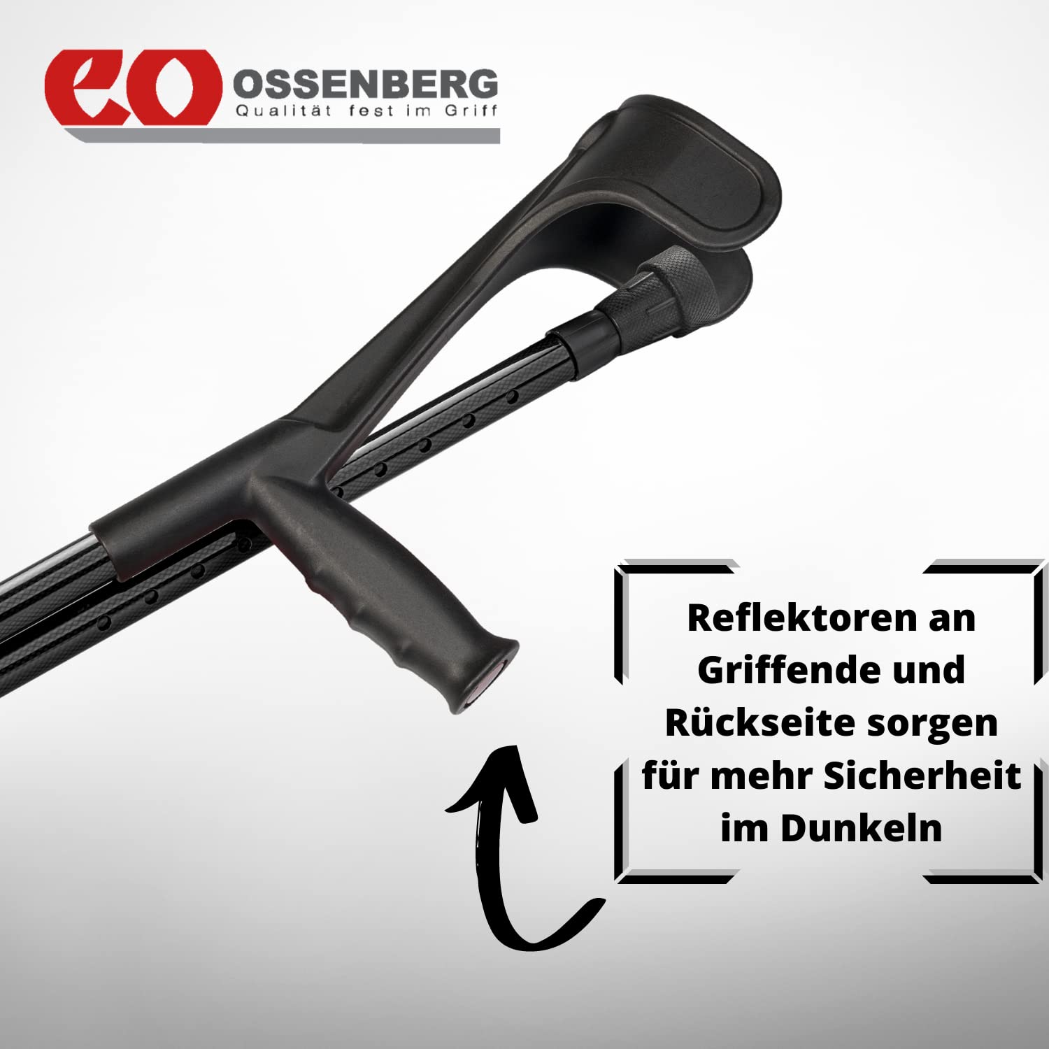 Ossenberg Faltbare Reisestütze aus Carbon mit Ergonomischem Hartgriff - höhenverstellbare Reisekrücke - Unterarmgehhilfe - belastbar bis 140 KG - leicht und stabil - schwarz