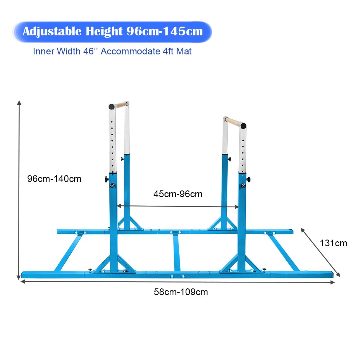 GOPLUS Barra de Gimnasia Artística para Niños, Paralelas Gimnasia Artística con Altura Ajustable de 96 cm a 140 cm en 11 Niveles, 6+ Años, Capacidad hasta 120 KG
