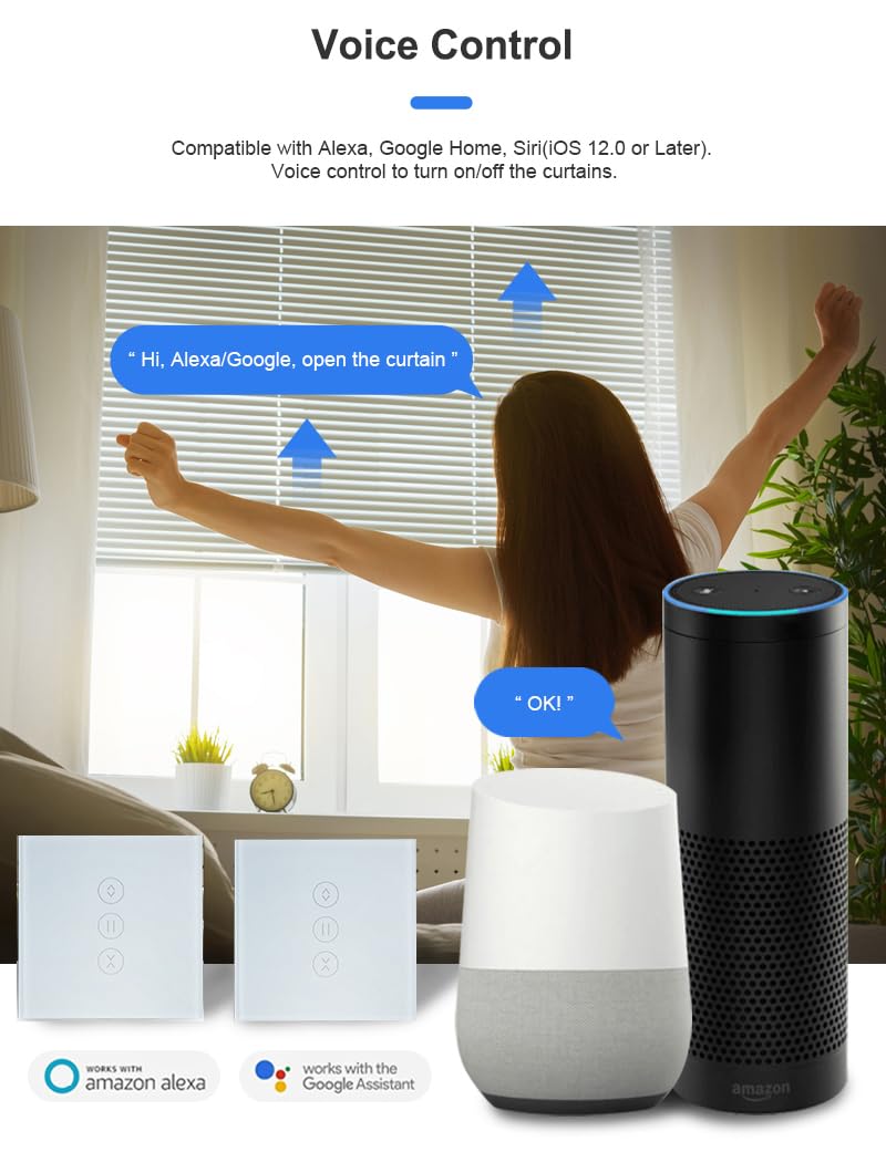 Interruptor de persiana WiFi, 1 unidad Smart Rolladen Temporizador de persianas, interruptor WiFi con control porcentual, control de persianas Smart Home, compatible con Alexa, Google, etc