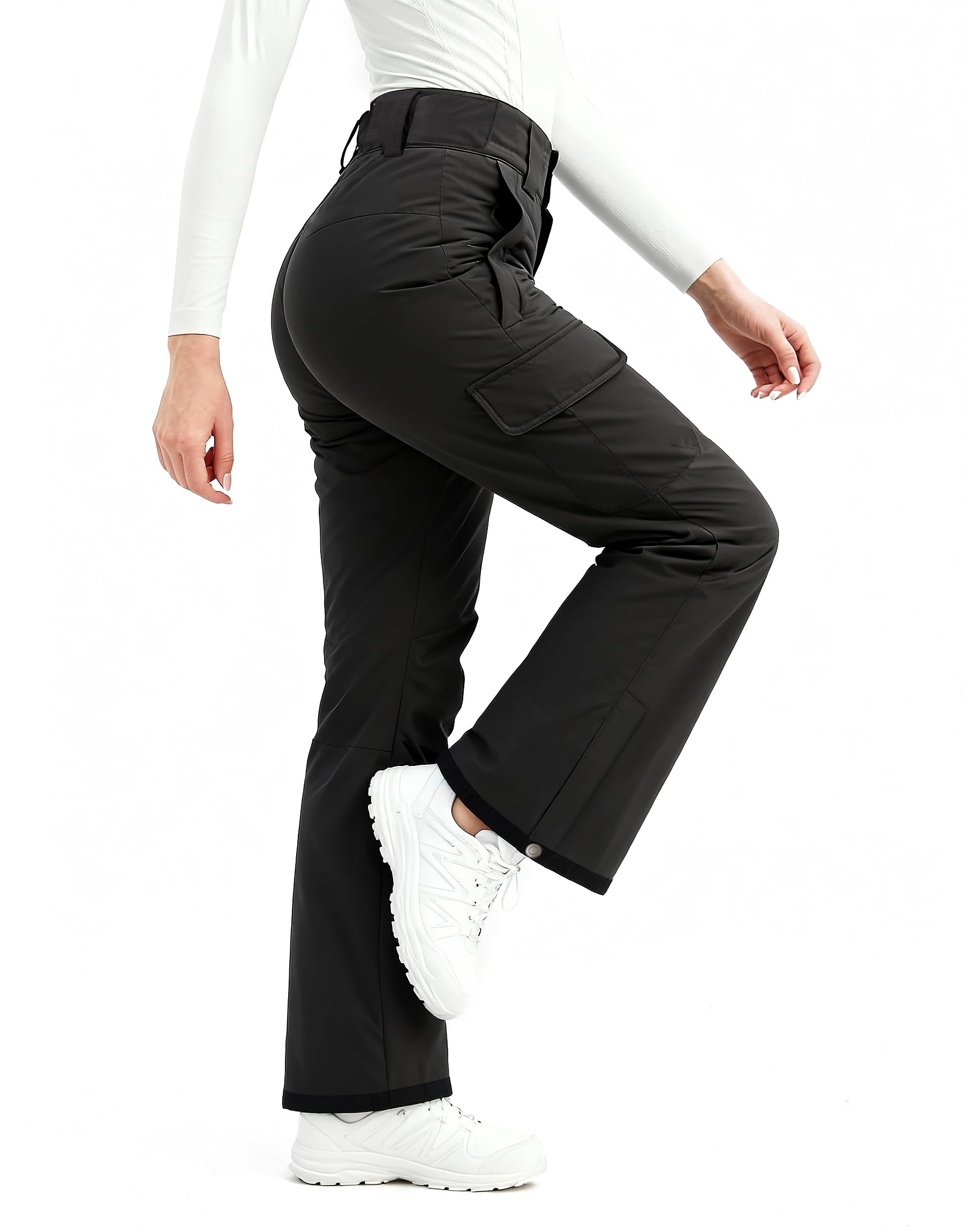 wantdo snow pants womens insulated Waterproof Ski Pants Warm Winter Outdoor hiking Pants black X-Large