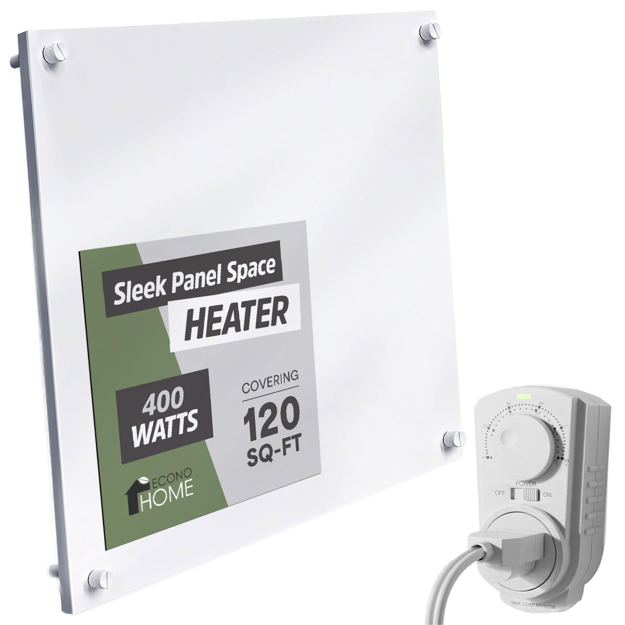 EconoHome Convection Wall Heater with Thermostat - 400W Electric Wall Mounted Space Heater Panel - Updated Model 120V