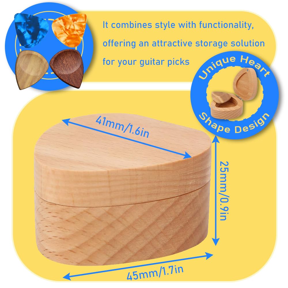 VOVCIG Heart Shape Guitar Pick Box, Wooden Storage Case for 4 Guitar Picks, Includes 4 Guitar Picks, Compact & Elegant Design, Ideal Guitar Pick Holder for Musicians