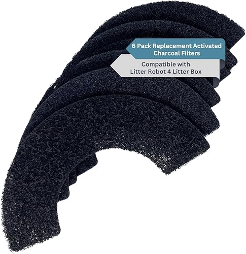 Paquete de 6 filtros de carbón activado, compatibles con caja de arena para gatos LitterRobot 4, absorción natural de olores y fácil instalación,