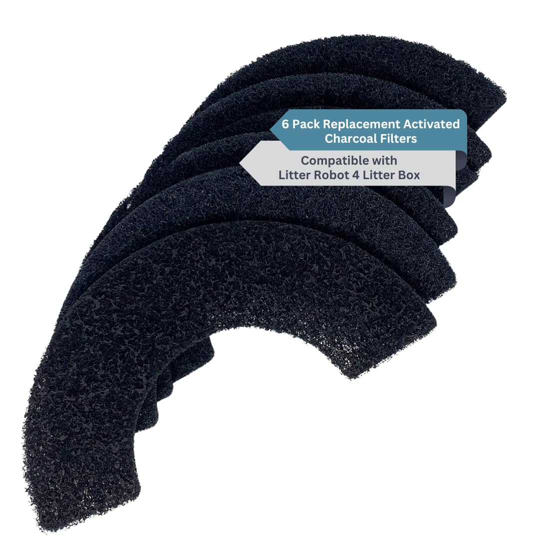 6-Pack Activated Carbon Filters for Litter Box - Unscented Pre-Cut Activated Carbon Filter Replacement - Absorbs Odors and Dust - Compatible with Evo