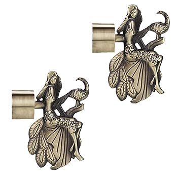 MADHULI Antique Brass Beautiful Girl Style Curtain Finials/Curtain Brackets Set/Holders - Pack of 2 Pcs (Finials 1 Pair)