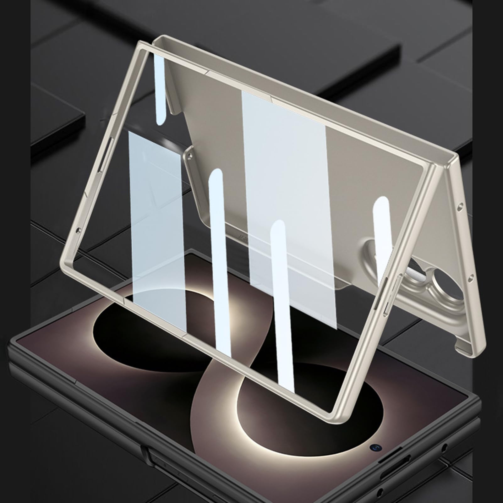 Smukłe etui do Samsung Galaxy Z Fold 8, pasek na palec matowe etui na obiektyw folia ochronna pierścień osłonowy, srebrny