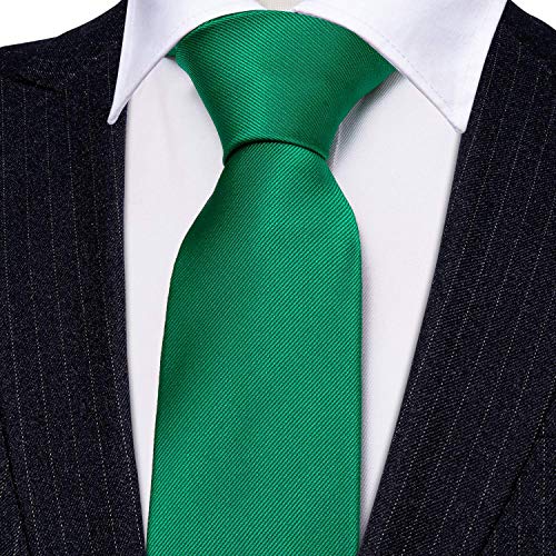 Image of Barry.Wang Plain Men Silk Ties Extra Long Satin Necktie for Wedding Business Handkerchief Cufflinks Set Solid Colors