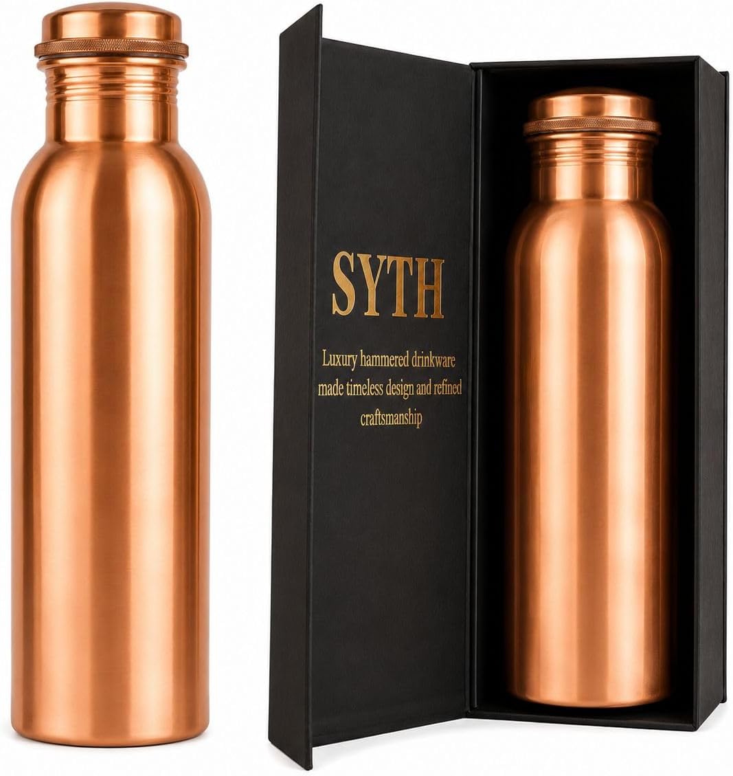 Luxury 100% Pure Copper Water Bottle - 34 OZ – |BPA Free| Ayurvedic Copper Drinking Bottle for Women and Men – | Lab-Tested, Heavy Duty & Leak-Proof | Copper Vessel (Luxury Gift Box SmoothFinish)