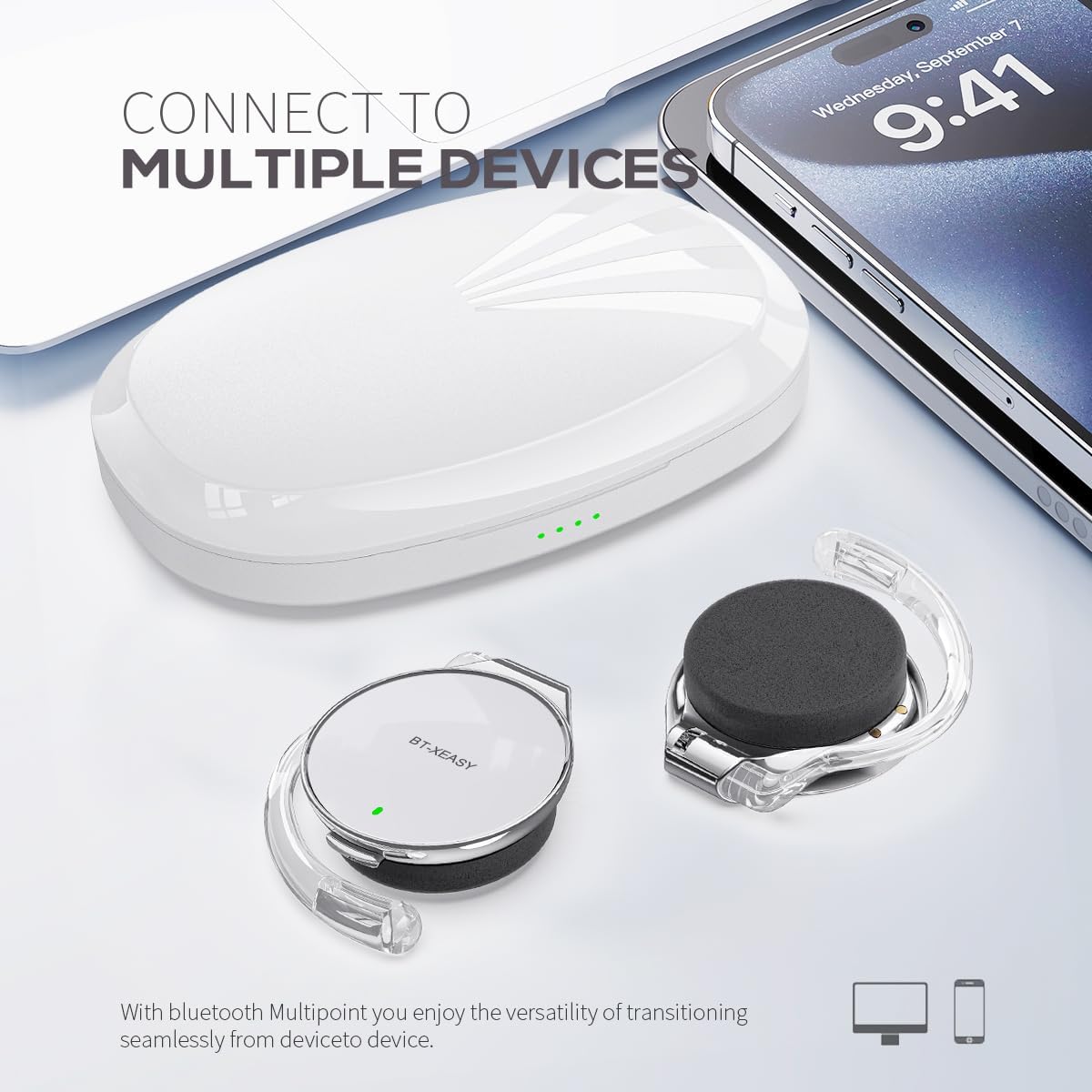 Open Ear Headphones Wireless 52hrs Bluetooth 5.4 Over Ear Hooks Headphones Earbuds with Microphone Ear Clip Earbuds Simultaneously Connect 2 Devices Clip on Earphones - Image 4