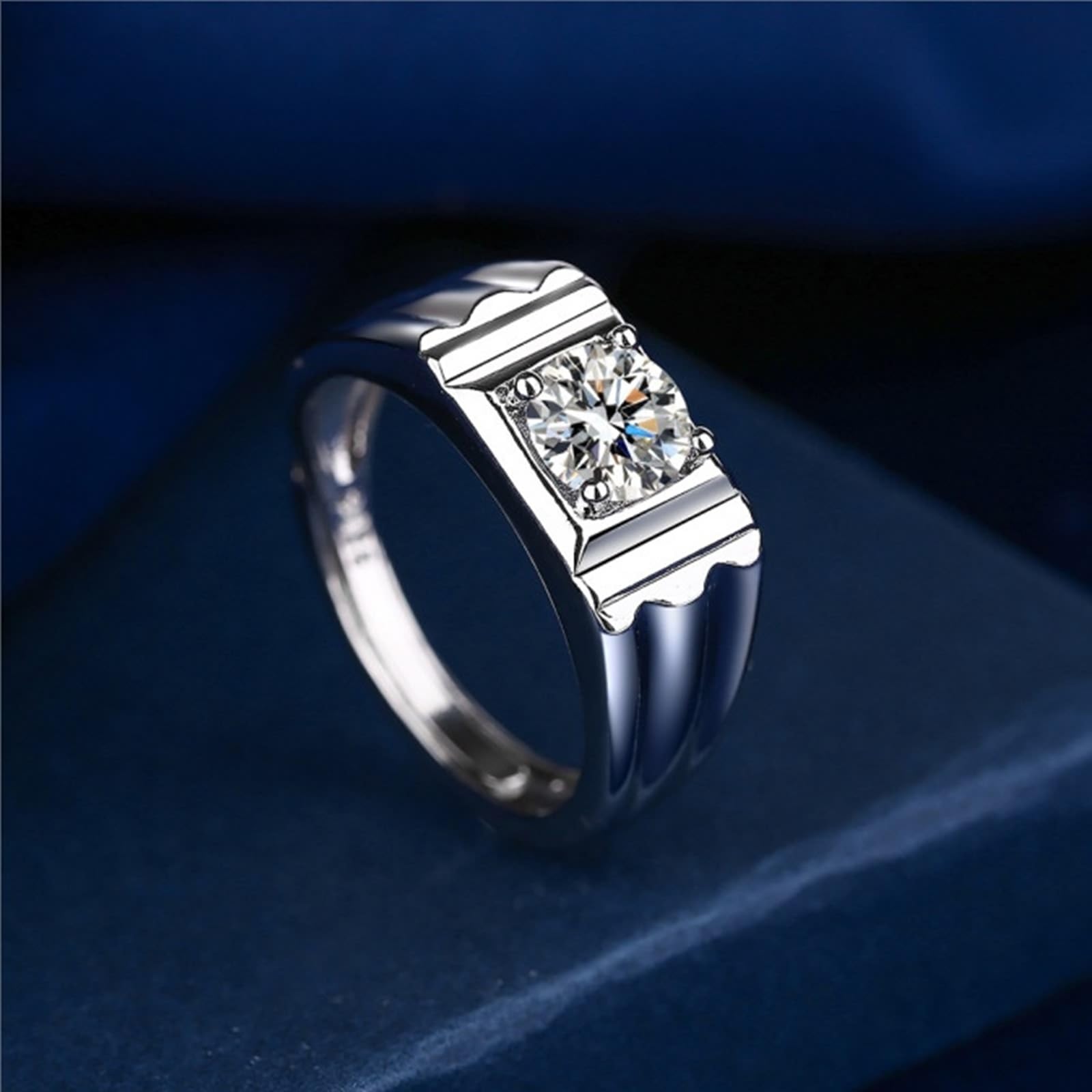 Pierścionek zaręczynowy mężczyźni białe złoto obrączka ślubna kobiety 18K diament laboratoryjny elegancki wzór fala 4 bolce okrągłe 1 ct cyrkonia rozmiar N 1/2 moda dla dziadka biżuteria ślubna
