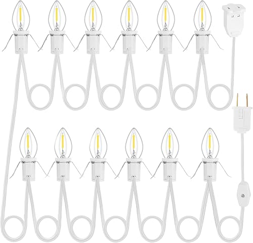 Paquete de 2 cables de accesorios negros con 12 bombillas LED y salida de luz de aldea de Navidad de 11.6 pies, cable blanco con fusible de