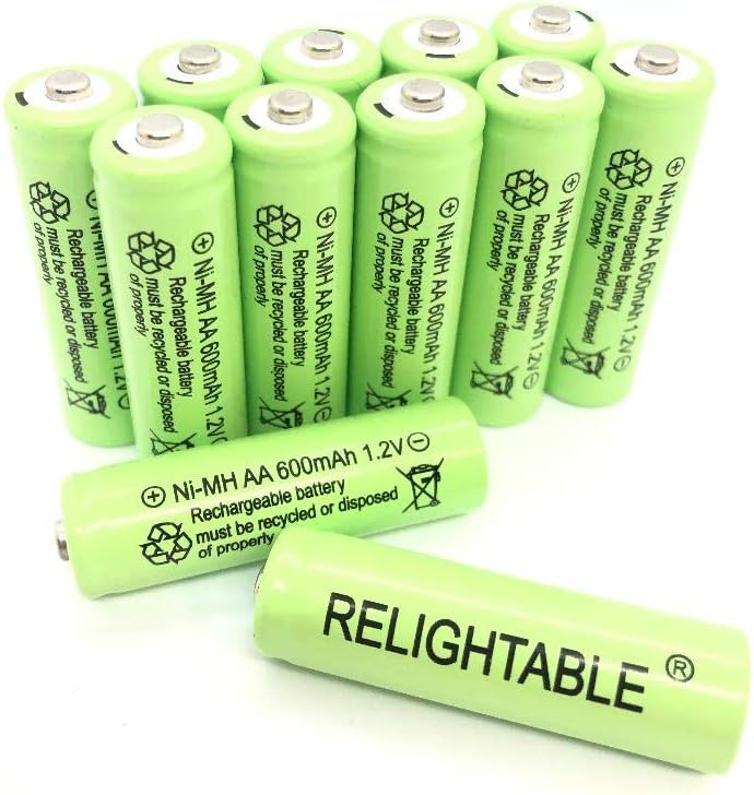 RELIGHTABLE NiMH AA/AAA 600mAh 1.2V Rechargeable Batteries for Solar Lights, Garden Lights and Remotes (12PCS AA 600mAh Batteries)