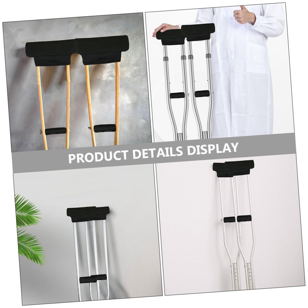 Ipetboom 2juegos Almohadillas Para Muletas Empuñaduras Cojines Para Axilas y Soporte Para Adultos Diseño Ergonómico Negro