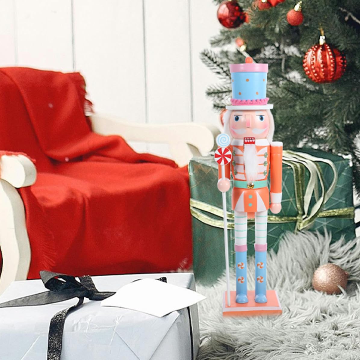 Operitacx Casse-Noisette en Bois de Noël 50cm, Chapeau Bleu, Orange
