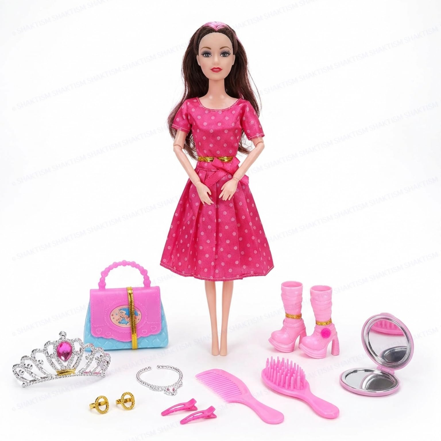 SHAKTISM Beauty Doll Set for Girls with Makeup, Dress, Accessories, Wardrobe Closet, Hangers, Necklace, Multicolor, 3+ Years - Random Colour - 1Pc 3