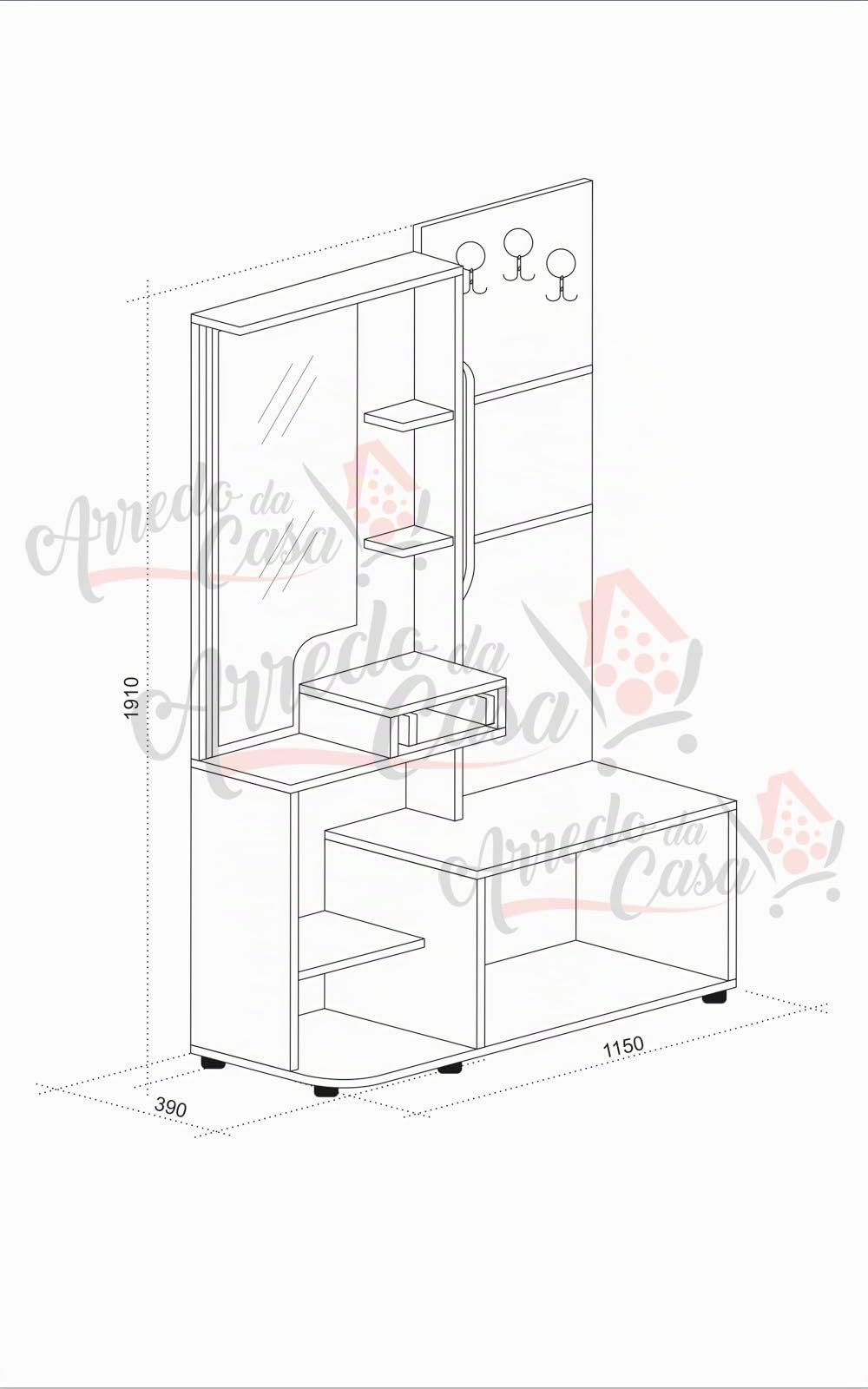 ARREDO DA CASA Mobile Entrata Con Specchio Led Ripiani Mensole Ganci Cassetto E Mobiletto Appendiabiti Con Cassapanca Rovere Grigio Ed Cemento Effetto Legno IU11