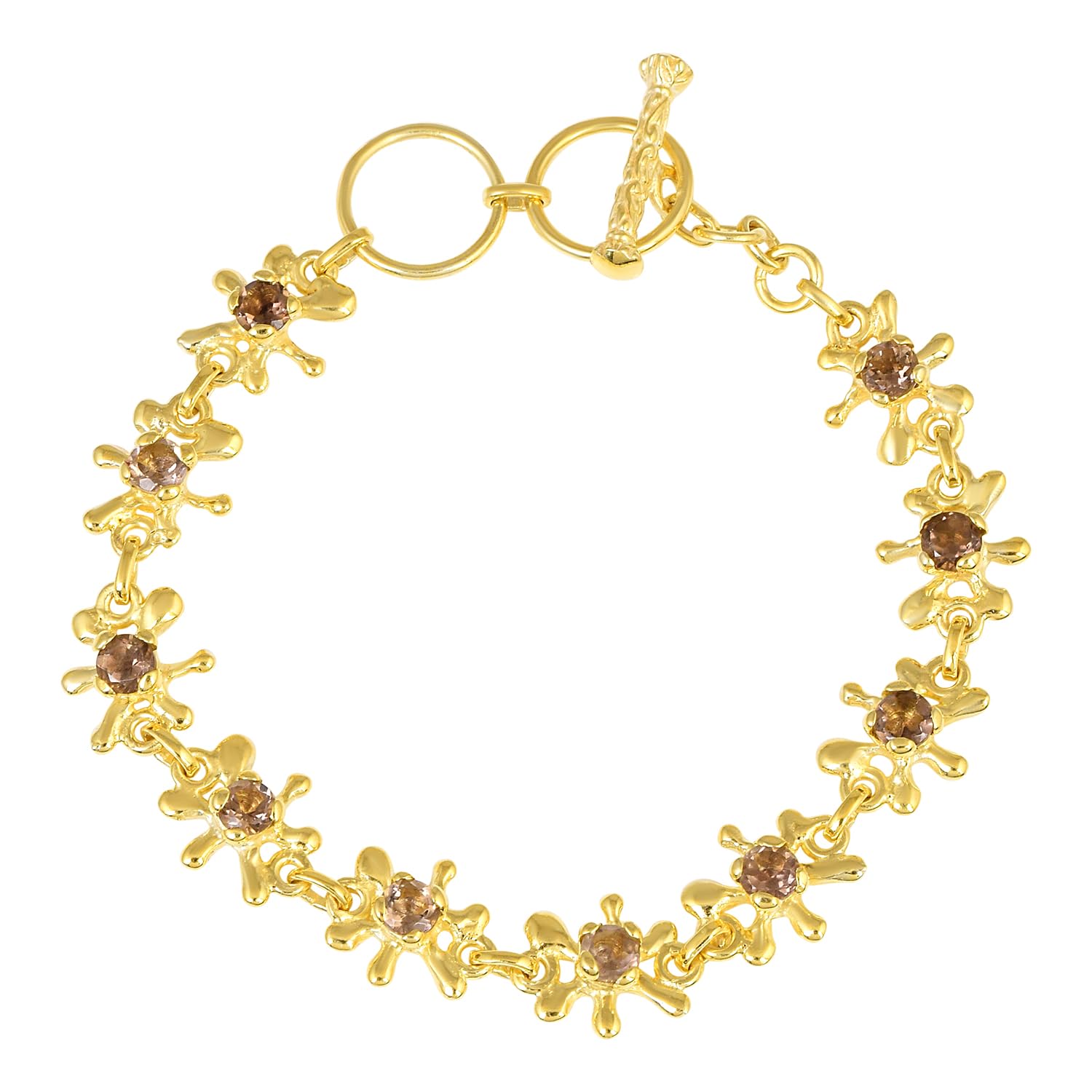 Pulsera de plata de ley 925 maciza de cuarzo ahumado, hecha a mano, con acabado chapado en oro y cierre de palanca de 7 pulgadas, 7 Inches, Plata de ley, Cuarzo ahumado