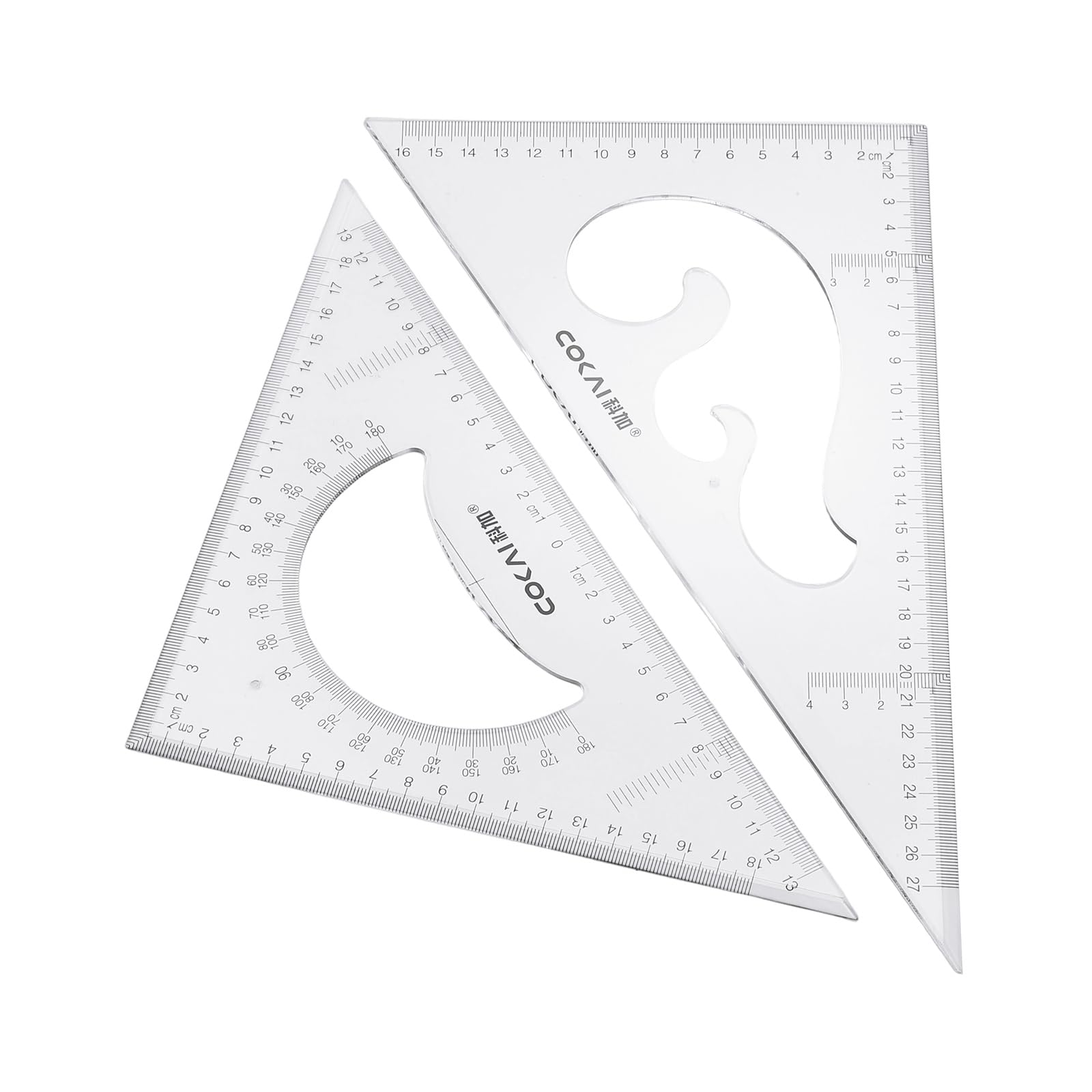 sourcing map Triangle Ruler Set 12" 30cm PP Clear Scale Hollow Ruler 30/60 and 30/90 Degree for Drafting Quilting Drawing Drafting Tool Classroom Office
