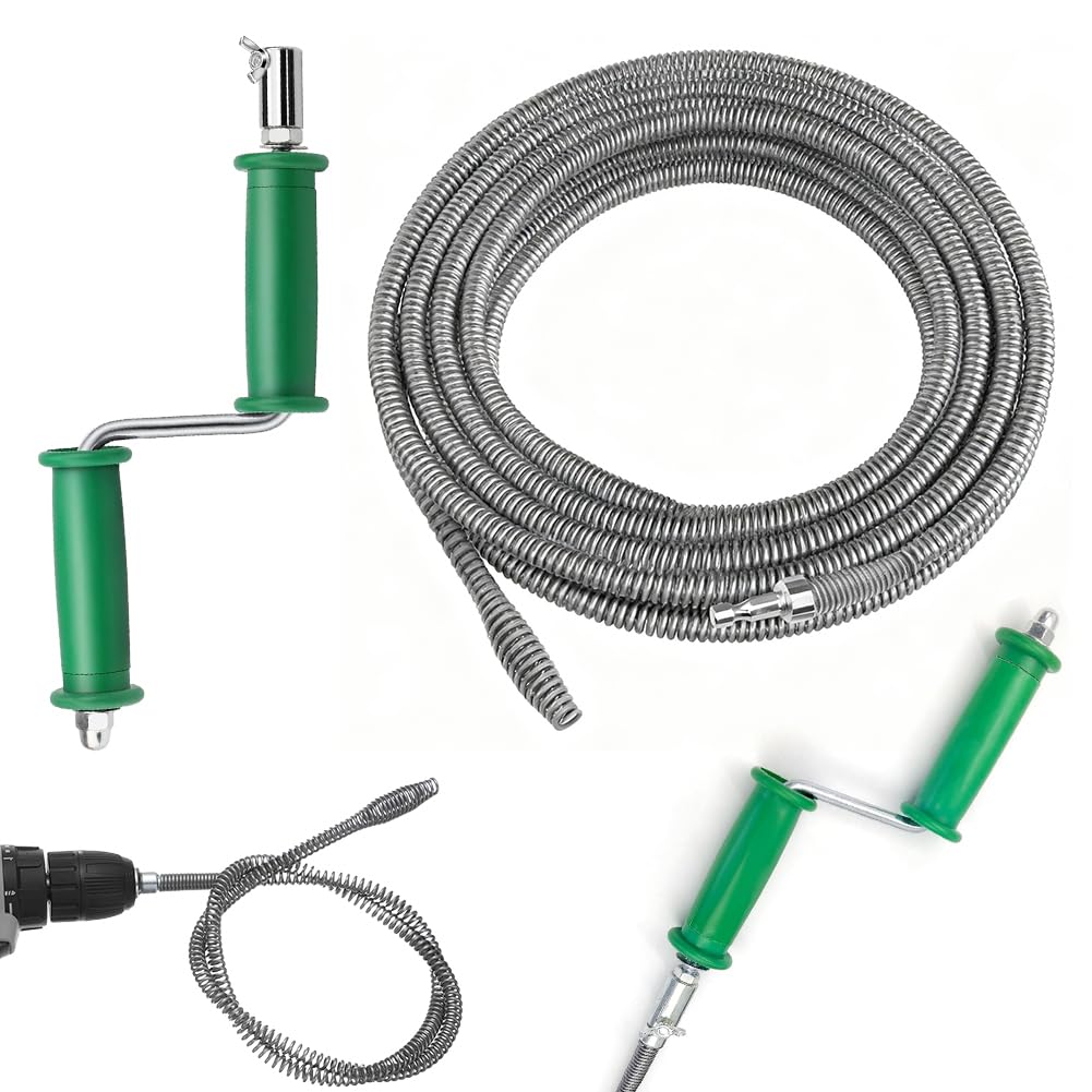 Spirala do czyszczenia rur 5 m, ø 10 mm spirala do czyszczenia rur, spirala z elektrycznymi i ręcznymi adapterami, wydajne urządzenie do czyszczenia rur, do kuchni, odpływu podłogowego, toalety i