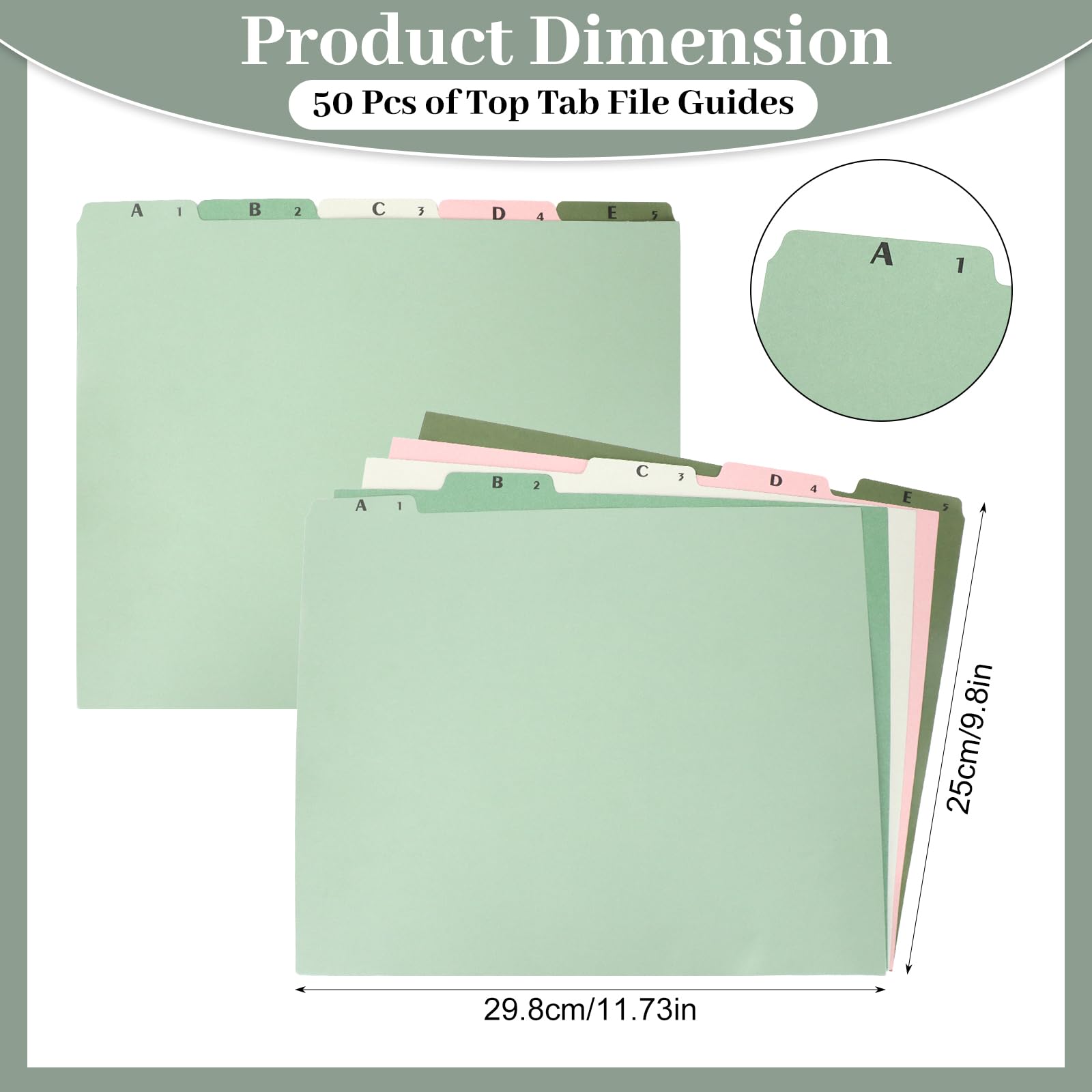 50 Pcs A-Z Alphabet Top Tab File Guides Set, 1/5 Cut Tab File Cabinet Dividers Heavyweight Letter Size File Dividers Desk Organizer for School Office Work (Olive Green) - Image 2