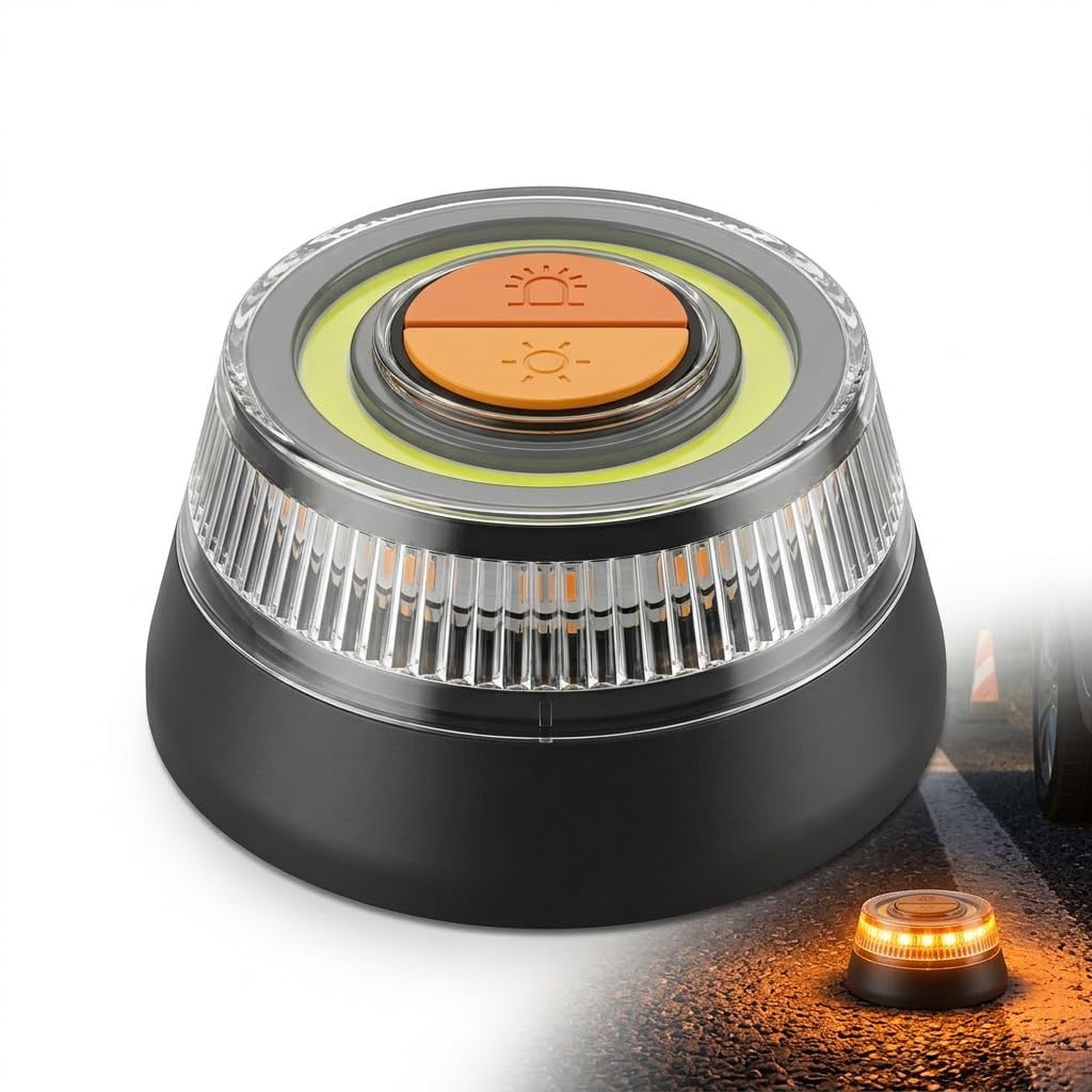 Lampe d’avertissement V16, 1 Unité Balise de Signalisation Magnétique pour Voiture et Moto, Lumière d'Urgence Haute Visibilité 1km Remplace Triangle, Étanche IP54 Orange