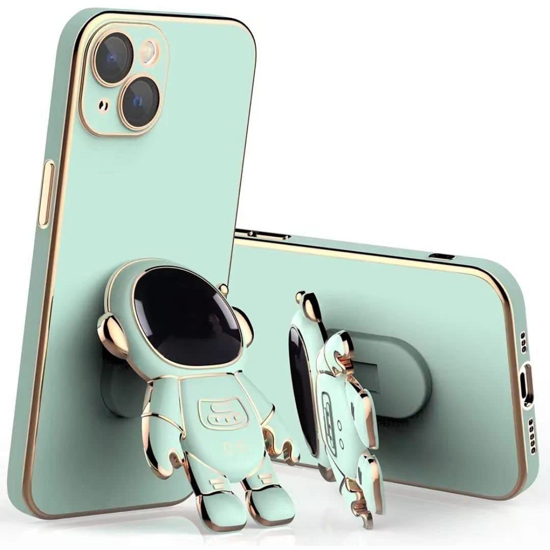 Poowear Compatible with iPhone 13 Electroplated Case Women Girls,6D Plating Astronaut Hidden Stand Case Camera Lens Protection Soft Silicone Case for iPhone 13 6.1inch