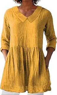 Camiseta holgada de manga larga para mujer, de algodón y lino, de color liso, de moda, informal, para senderismo