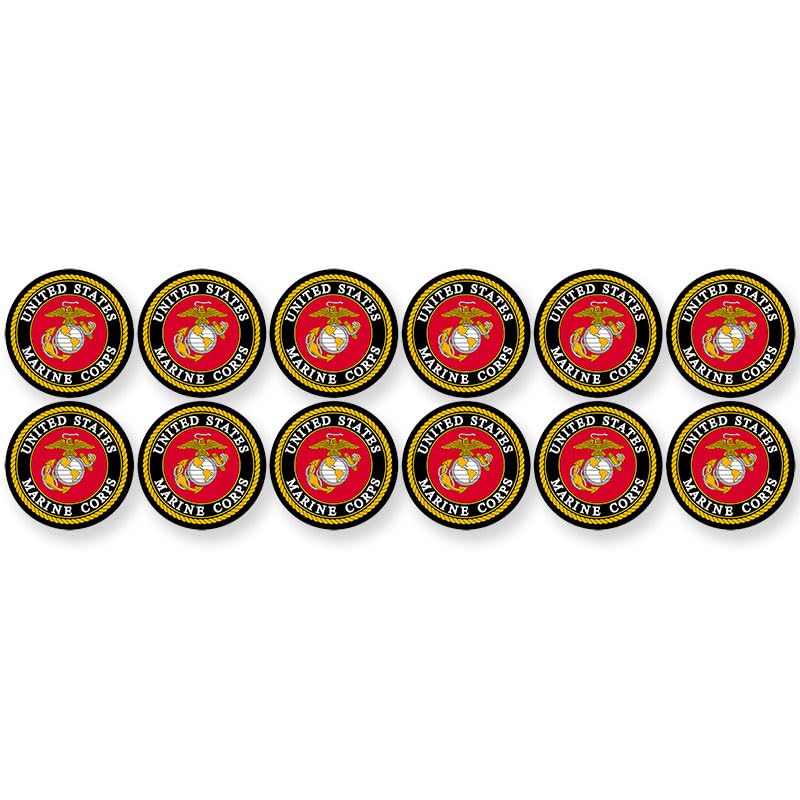 12-Pack Round Small U.S. Marines Official Logo Stickers (US Corps Anchor Insignia Seal Outdoor Matte Vinyl Decal for Phone Cell Laptop (1.5 inch Each) US Marines Licensed