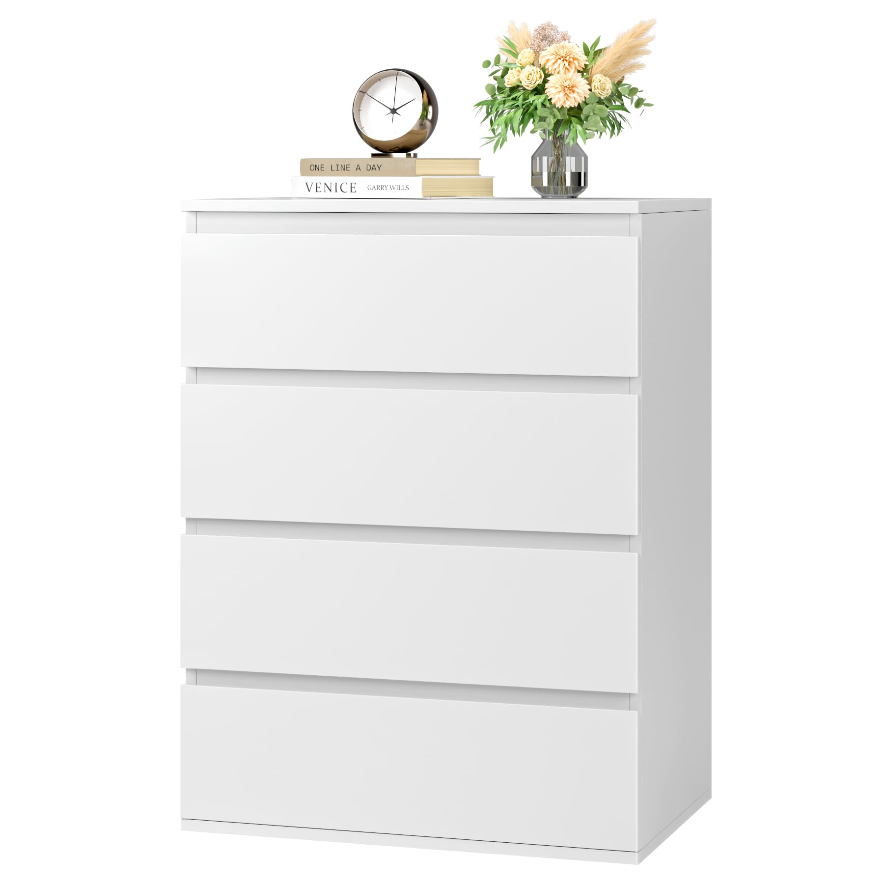 (incomplete,missing hardware) FOTOSOK 4 Drawer Dresser, White Dresser Modern Storage Chest of Drawers 23.6L x 15.7W x 31.5H in, White Dresser Storage Cabinet with 4 Drawers for Home Office, White