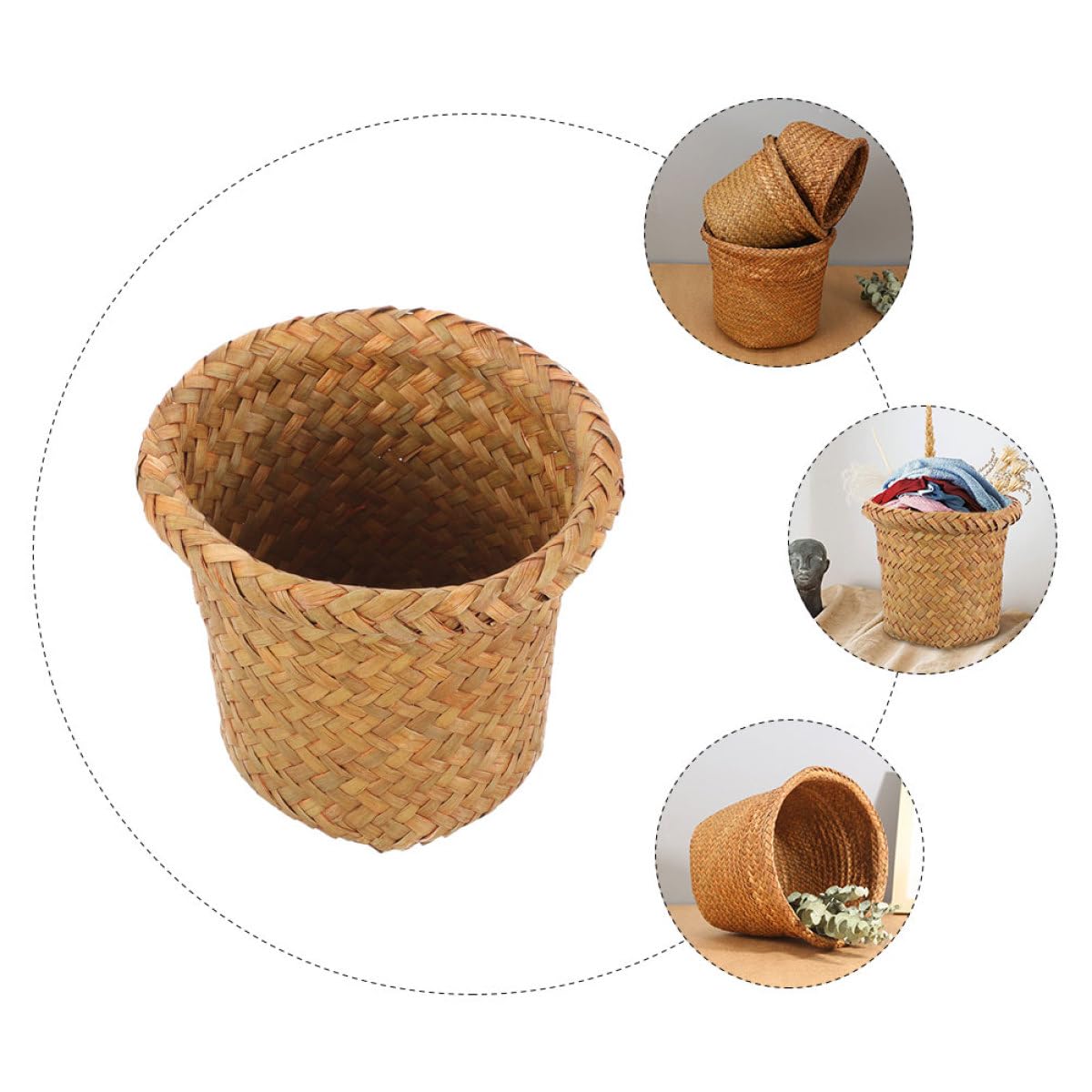 DOITOOL Cestino Intrecciato in Paglia Marrone Naturale per Raccolta Differenziata, Contenitore Multifunzione Pratico per Cucina e Bagno, Dimensioni Xl 24x20 Cm