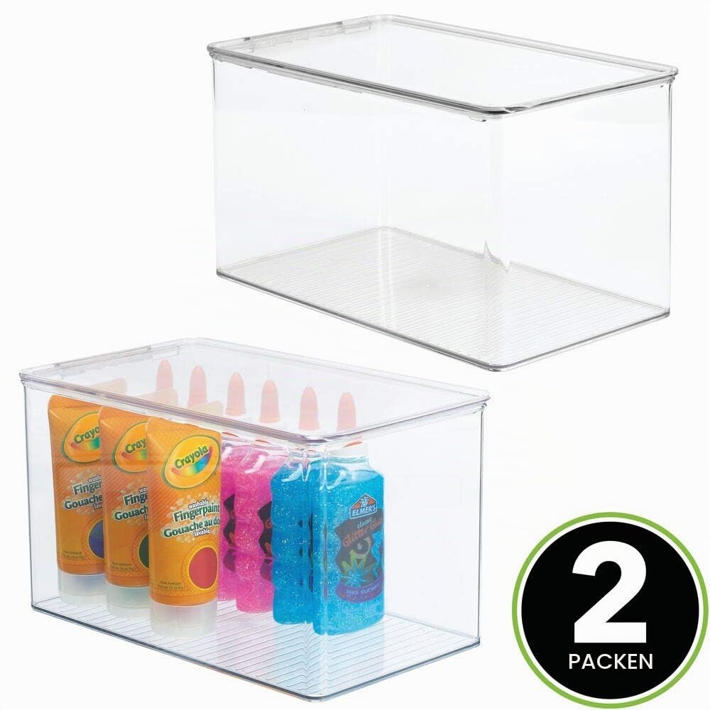 mDesign 2er-Set Aufbewahrungsbox für Bastel- und Nähzubehör – Bastel Organizer aus Kunststoff mit Klappdeckel – stapelbare Ablage für Wolle, Perlen, Stoffbänder usw. – durchsichtig
