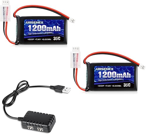 URGENEX Batería SCX24 7.4V Lipos 2S 35C (70C) Batería de litio recargable de 1200 mAh con enchufe PH2.0 compatible con la mayoría de camiones RC a