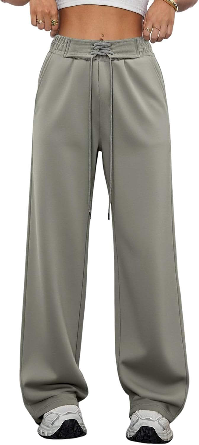 Aleumdr Women's High Waisted Wide Legs Sweatpant Casual Drawstring Sweat Pants Workout Athletic Joggers with Pockets