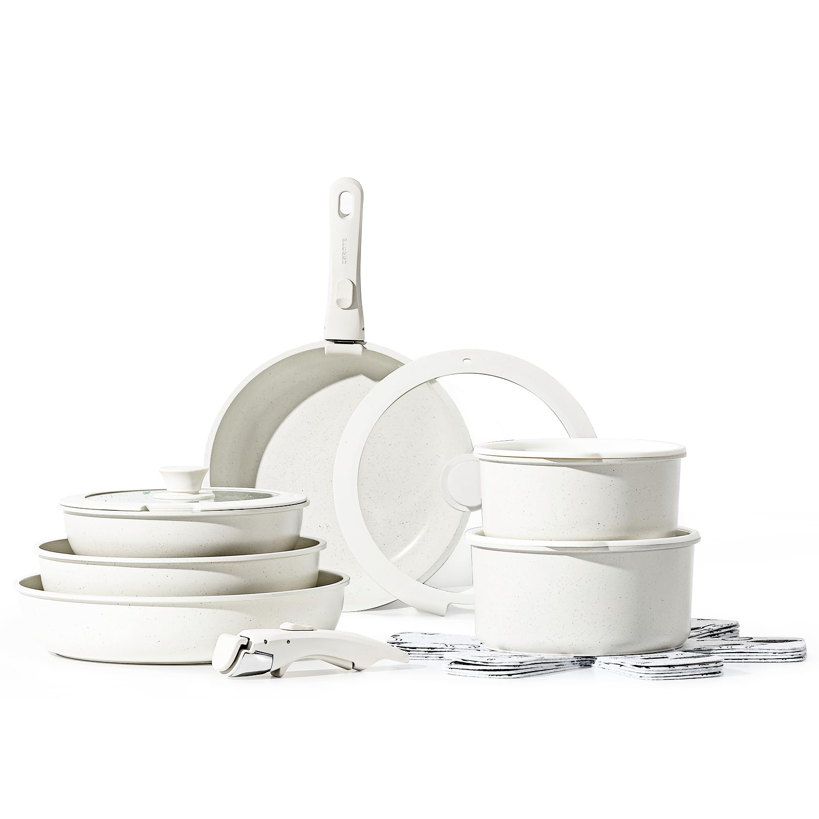 CAROTE 17pcs Pots and Pans Set, Nonstick Cookware Set Detachable Handle, Induction Kitchen Cookware Sets Non Stick with Removable Handle, RV Cookware Set, Oven Safe, Frying Pan Set