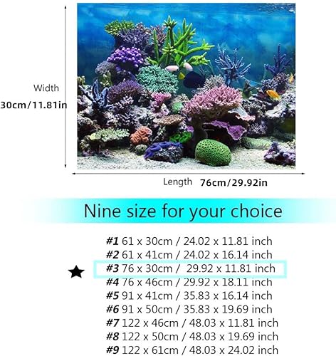 Miniatura 3 de Zerodis Póster adhesivo de PVC para acuario, pecera, papel tapiz de paisaje, decoración de coral bajo el agua (29.9 x 11.8in)