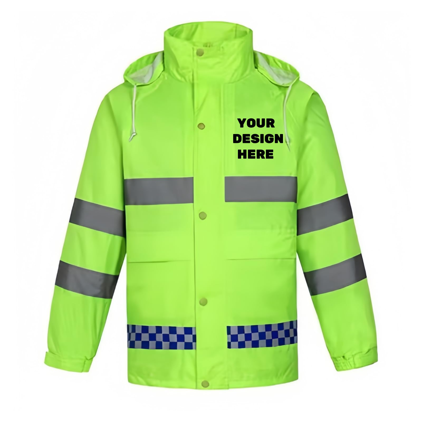 BIJUNDENG Custom Reflective Rain Jacket Hi Vis Safety Raincoat Waterproof Lightweight Rain Coat with Hood