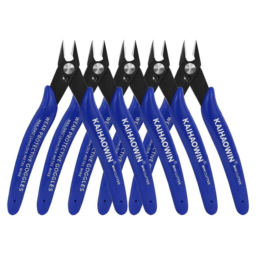 KAIHAOWIN 5 Pcs Diagonal Cutting Pliers, Precision Pliers 127 mm, Electrician Cutting Pliers for Modelling, Crafts, Electronics, Jewellery