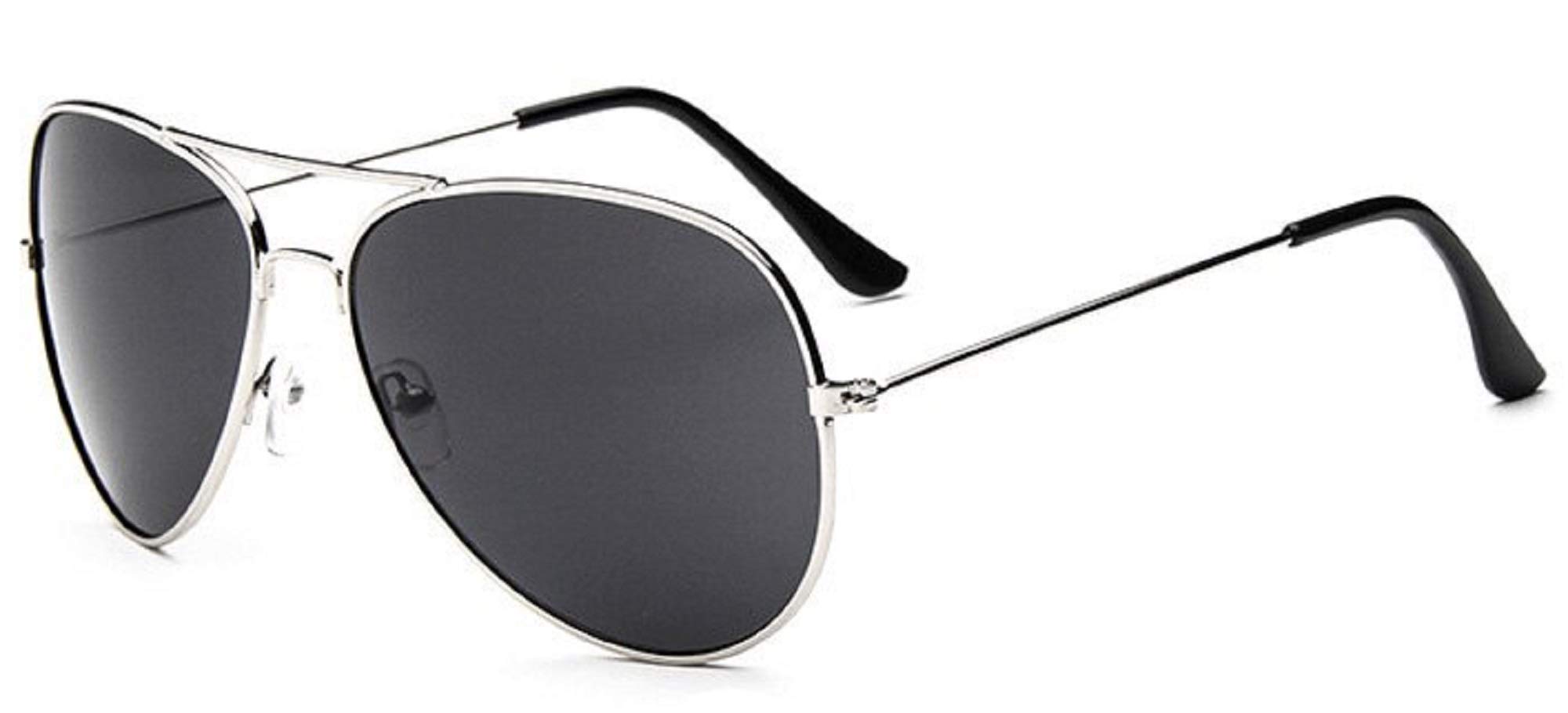 AUGEN Gafas de sol unisex polarizadas clásicas de aviador con marco plateado y lentes negras, Plateado/Negro, Medium
