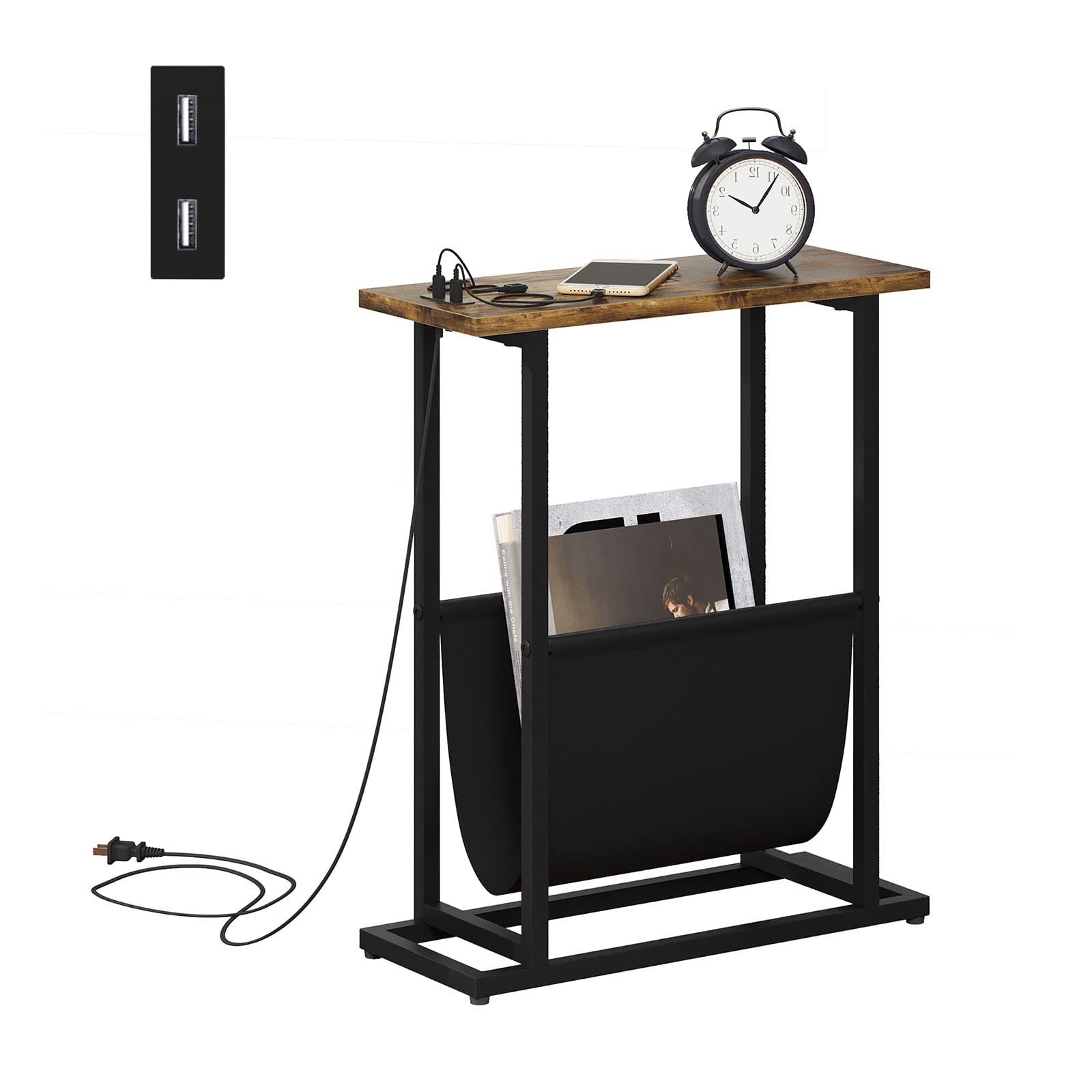 Philodwell Nightstand,Narrow Side Table with USB Charging Station