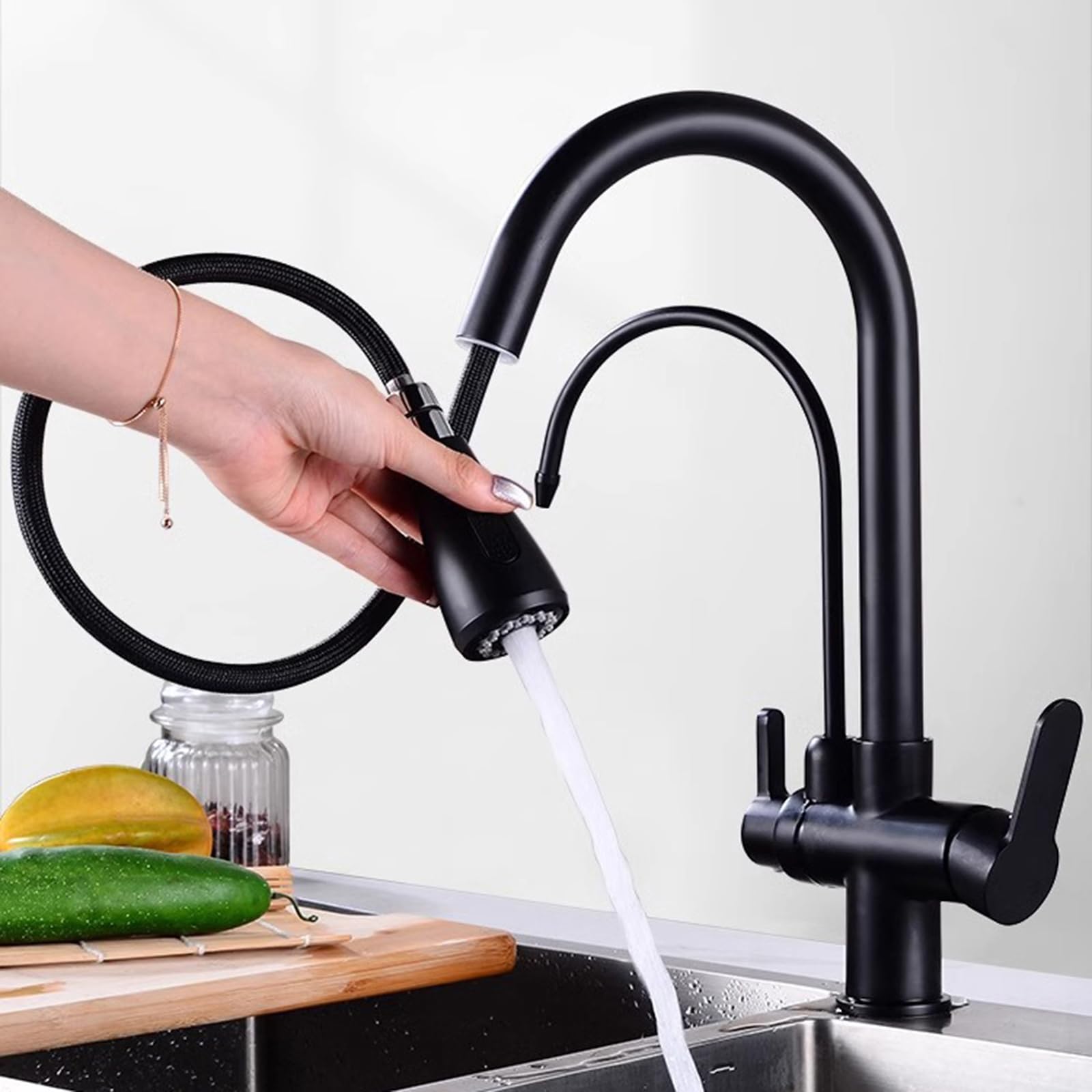 XJTNLB Grifo 3 Vias Extraible Blanco Grifo de Cocina Osmosis 3 Vias Extraible 2 Modo Grifos Cocina Fregadero con 2 Salidas