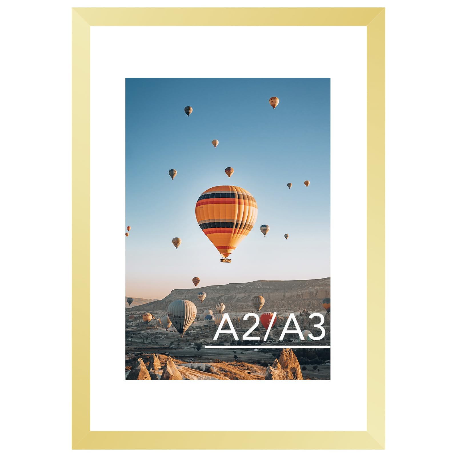 JCJMY 16.5x23.4 A2 Picture Frame Gold with 11.7x16.5 A3 Mat, Display Photo 11.7x16.5 with Mat or 16.5 x 23.4 Without Mat, Wall Hanging Large Frame with Plexiglass, Gold
