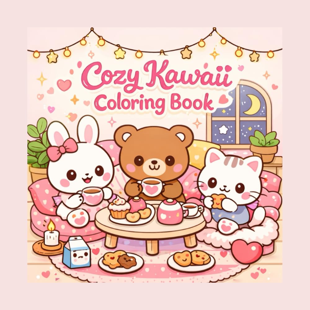 Cozy Kawaii Malbuch: 55 super süße Kawaii-Szenen mit dicken Linien für Kinder von 3–6 Jahren