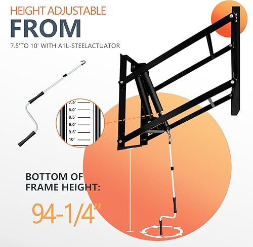 Miniatura 3 de PROGOAL Aro de baloncesto montado en la pared de garaje de altura ajustable, con tablero de vidrio templado de 60 x 36 pulgadas, borde de ruptura